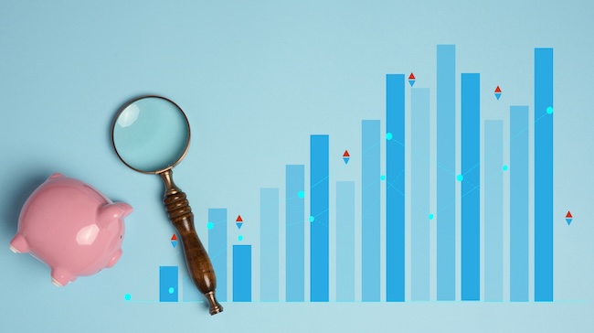 Graph with growing indicators showing financial progress and budget success